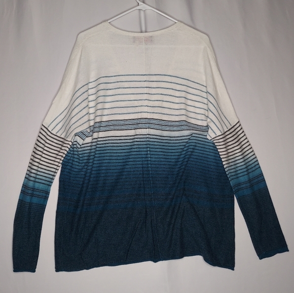 Left On Houston Cardigan Oversized Small Vneck Button Dolman Teal Stripe Knit - Picture 2 of 11